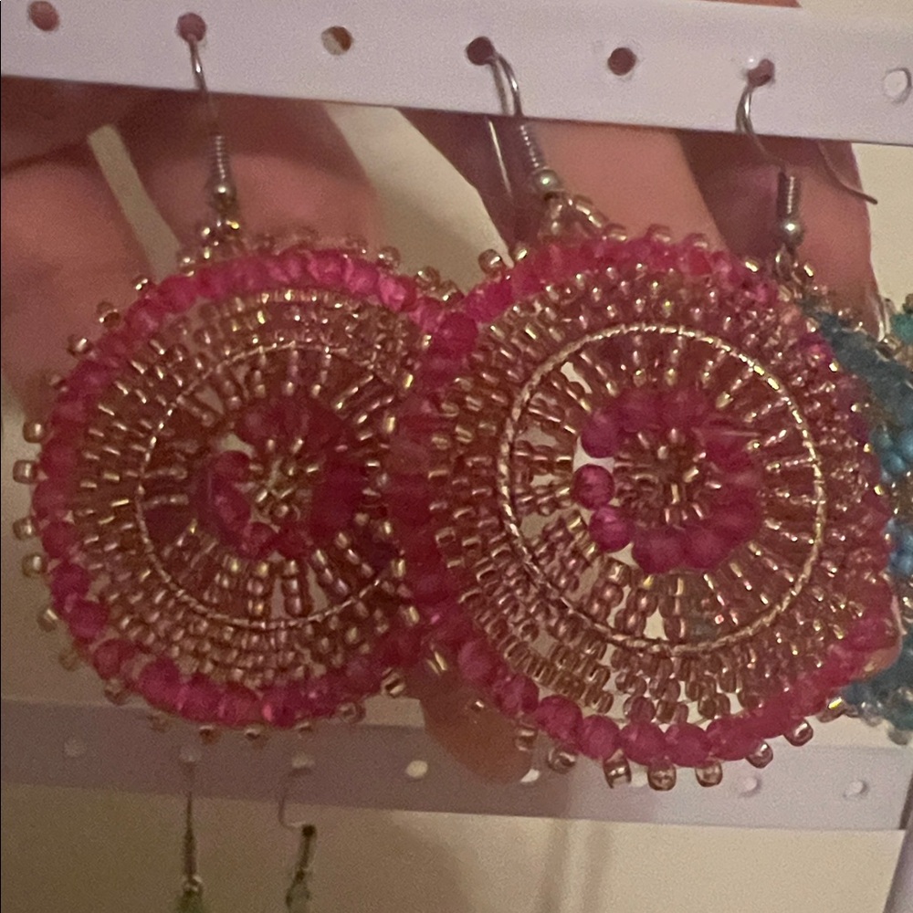 Pink and Gold Beaded Earrings